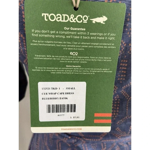 NWT Toad & Co Cue Wrap Cafe Dress Organic Cotton Blue Orange Small S New - Picture 4 of 5